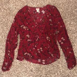 Red floral long sleeve top